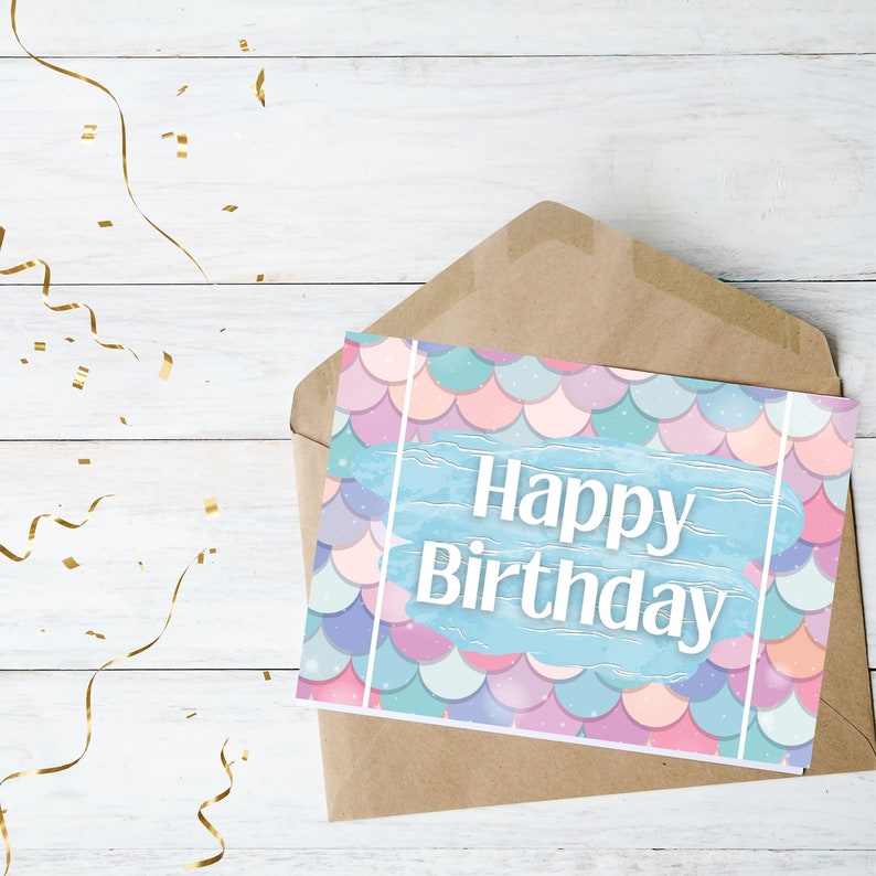 Printable Mermaid Birthday Card for Kids, Mermaid Birthday, Digital Download, Instant Download ...