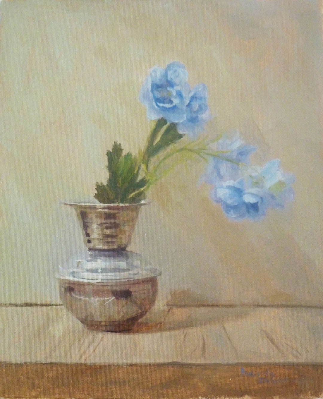 Elegant Blue Floral Artwork in Silver Vase - Original Oil Painting - Etsy