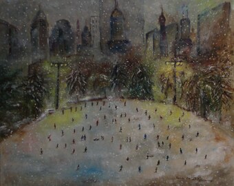 Winter slide in New York city Original Oil Painting