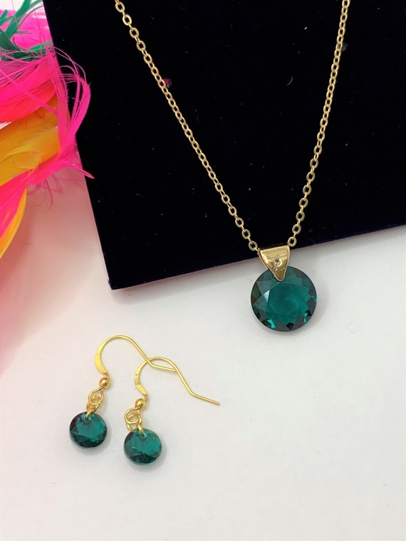 Set di orecchini e collana Swarovski Emerald, colore oro, argento