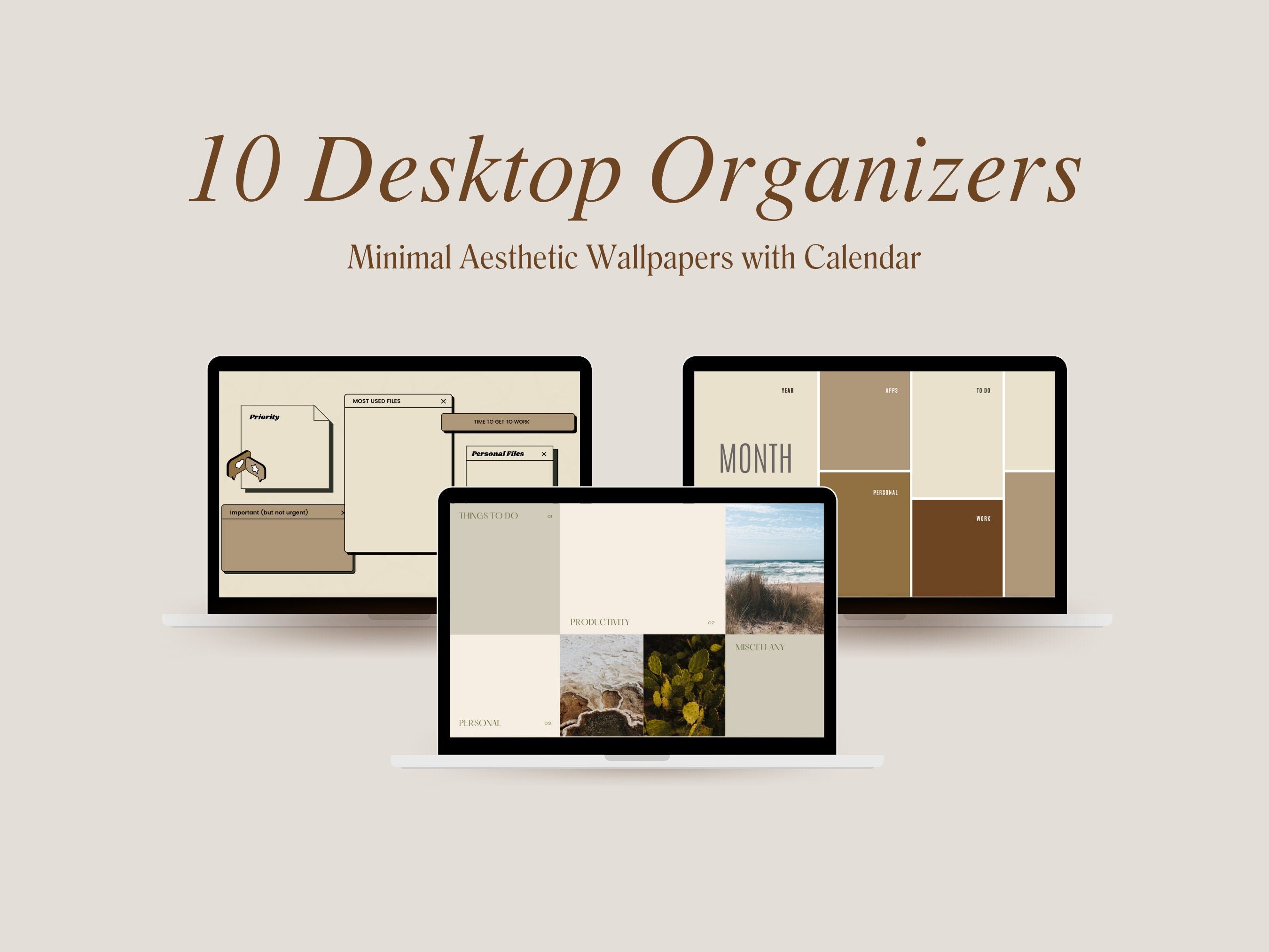 Easy desktop organizer. Aesthetic laptop wallpaper organizer.