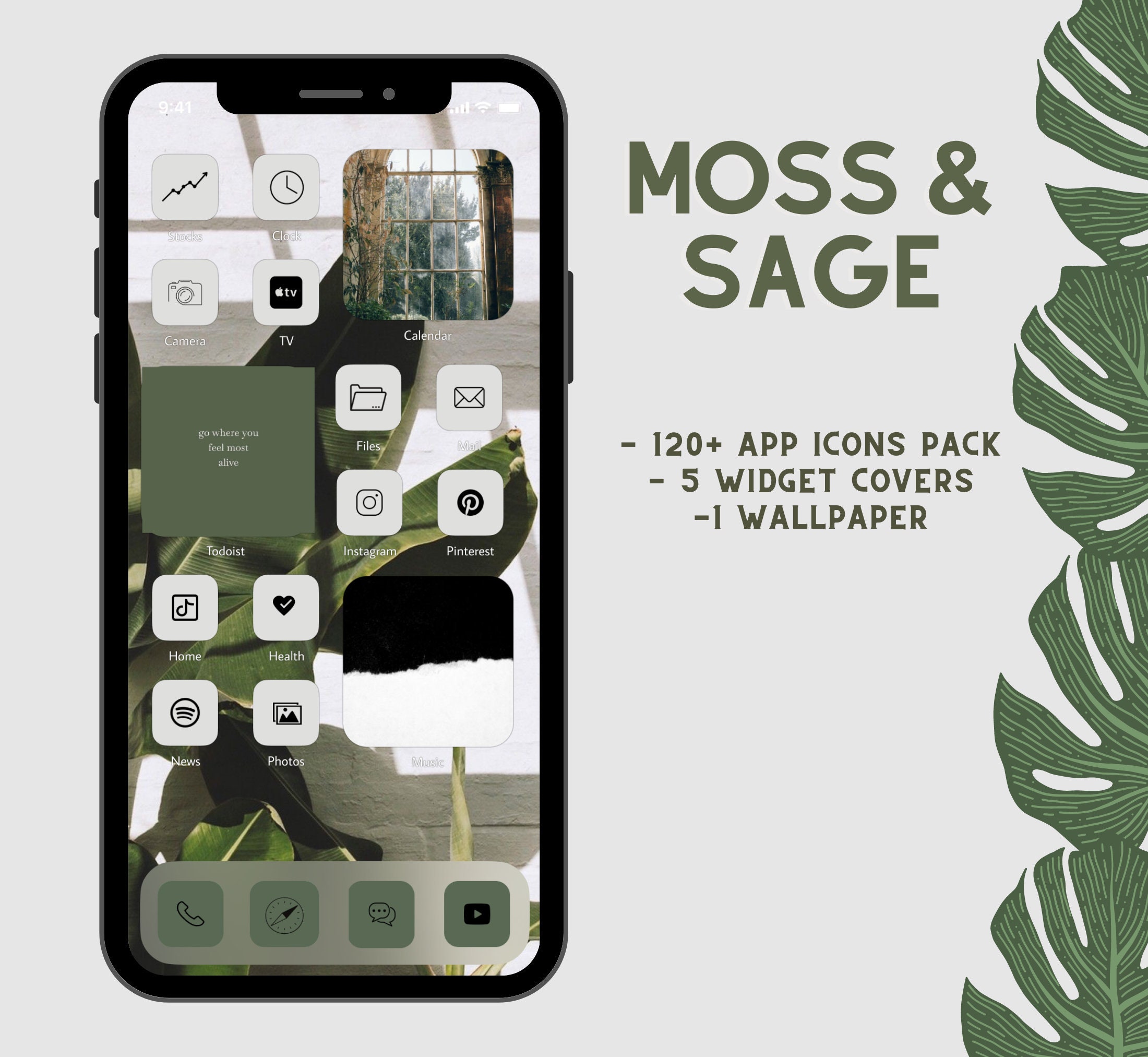 Ios 14 App Icons Sage Green Plant Aesthetic Icons Bundle Etsy