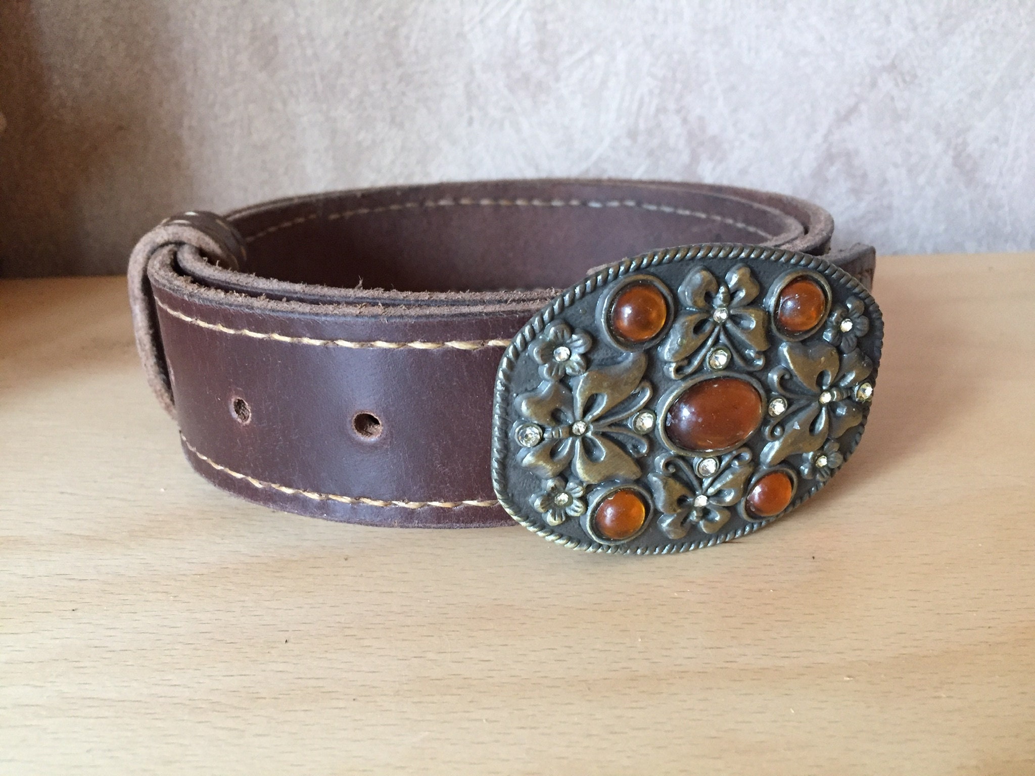 Handstitched belt with buckle Etsy