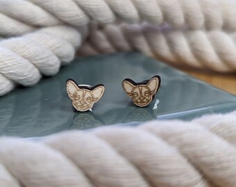 Wooden Chihuahua Dog Stud Earrings