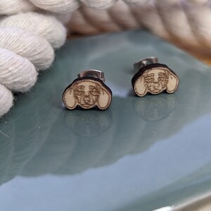 Wooden Dachshund Dog Stud Earrings