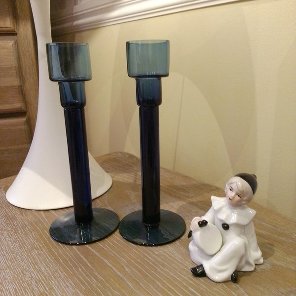 VERY RARE! Wedgwood 2 GLass CandleHolders & Porcelain Pierrot CLOWN Figurine Vintage Real Collector Find Affordable Quirky Sustainable Gifts