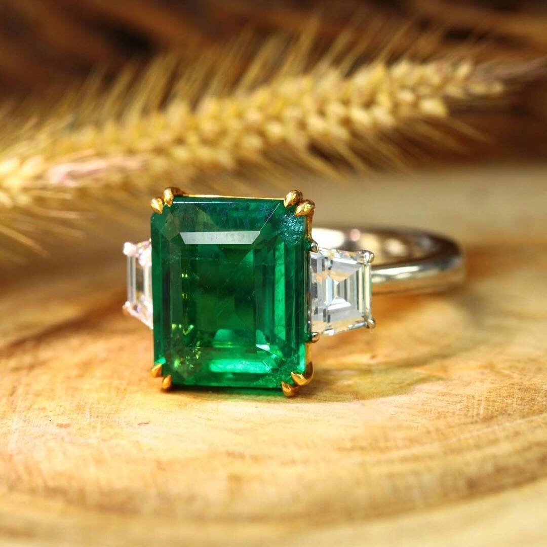 Green Emerald Vintage Rings Emerald Engagement Wedding Rings Etsy
