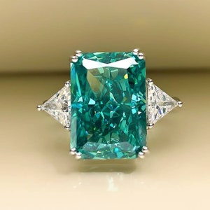8*11mm Paraiba Tourmaline Ring | Green Radiant Cut Ring | Dainty Sterling Solid 925 Silver Ring Plated 18k White Gold | Gift for Her Wife