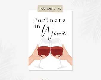 Partners in Wine Postkarte, Beste Freundin Geschenk, Wein Postkarte, Partner Geschenk, Sprüche Postkarte