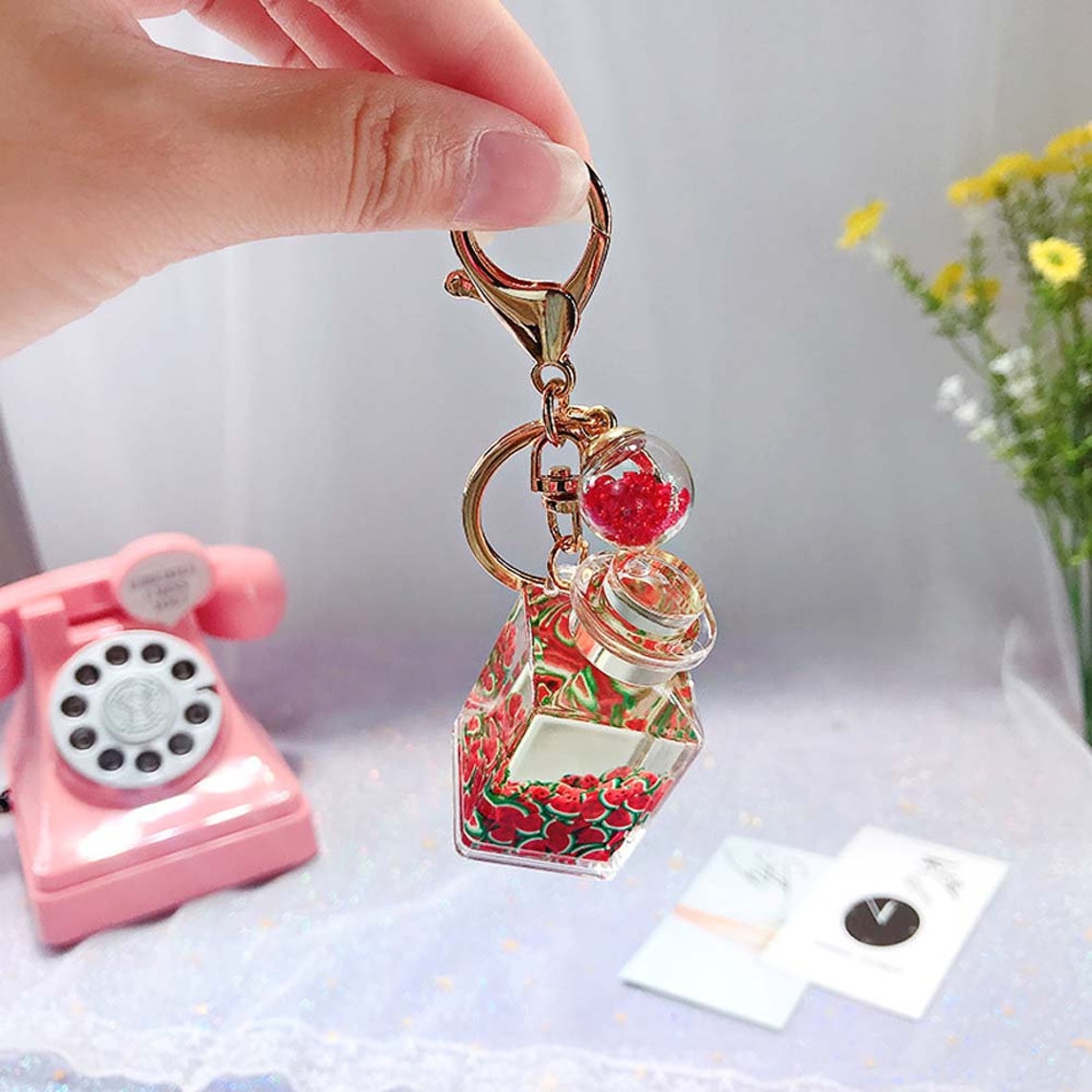 Cute Fruity Bottle Liquid Keychain Fashion Accessory Etsy