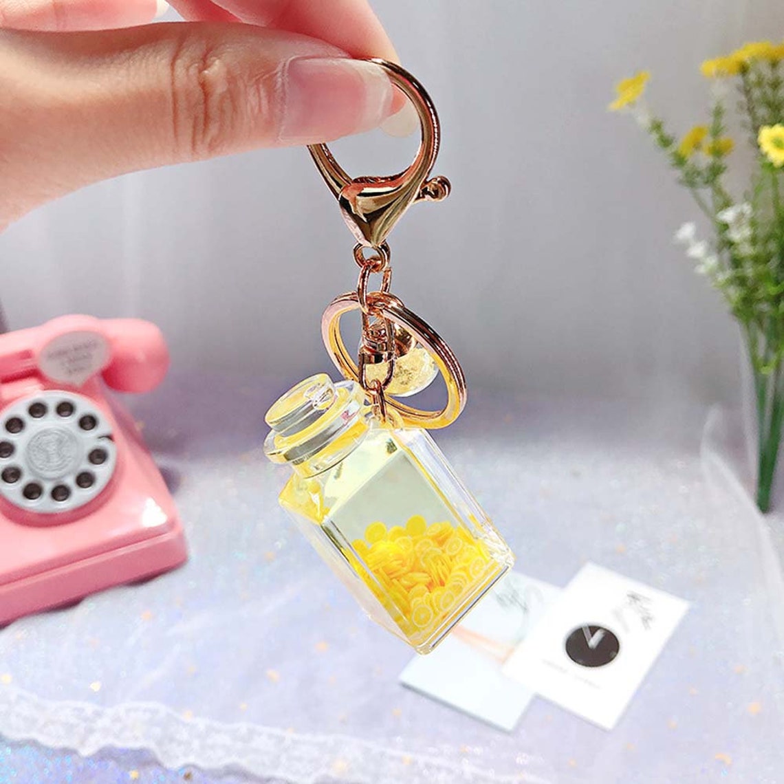 Cute Fruity Bottle Liquid Keychain Fashion Accessory Etsy
