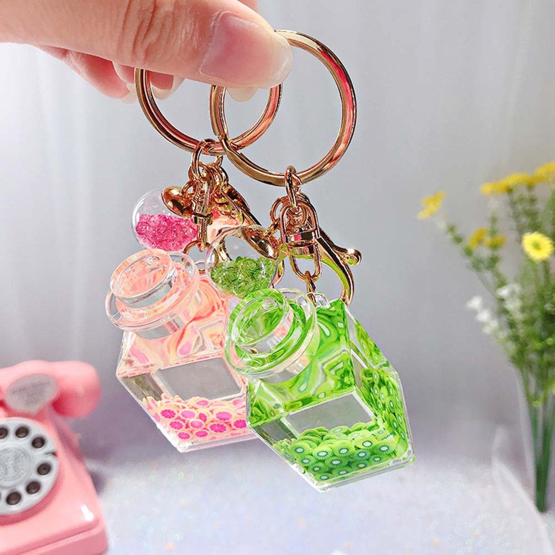 Cute Fruity Bottle Liquid Keychain Fashion Accessory Etsy