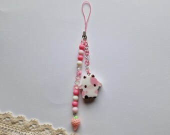 Strawberry Cow Phone Charm - Phone, Keys, Nintendo Switch