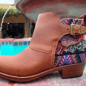 Leather Ankle Boots, Handmade Boots, Festival Boots, Ankle Boots, Vintage Boots, Boho Boots, huipil boots, vintage textile boots, women boot