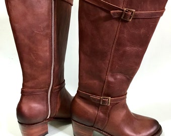 Mid Heel Tall Boots, Leather Tall Boots, Heel Leather Boots