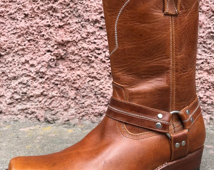 MENS LEATHER COWBOY Nubuck Snake Python Print Skin Faux Square Toe Half ...