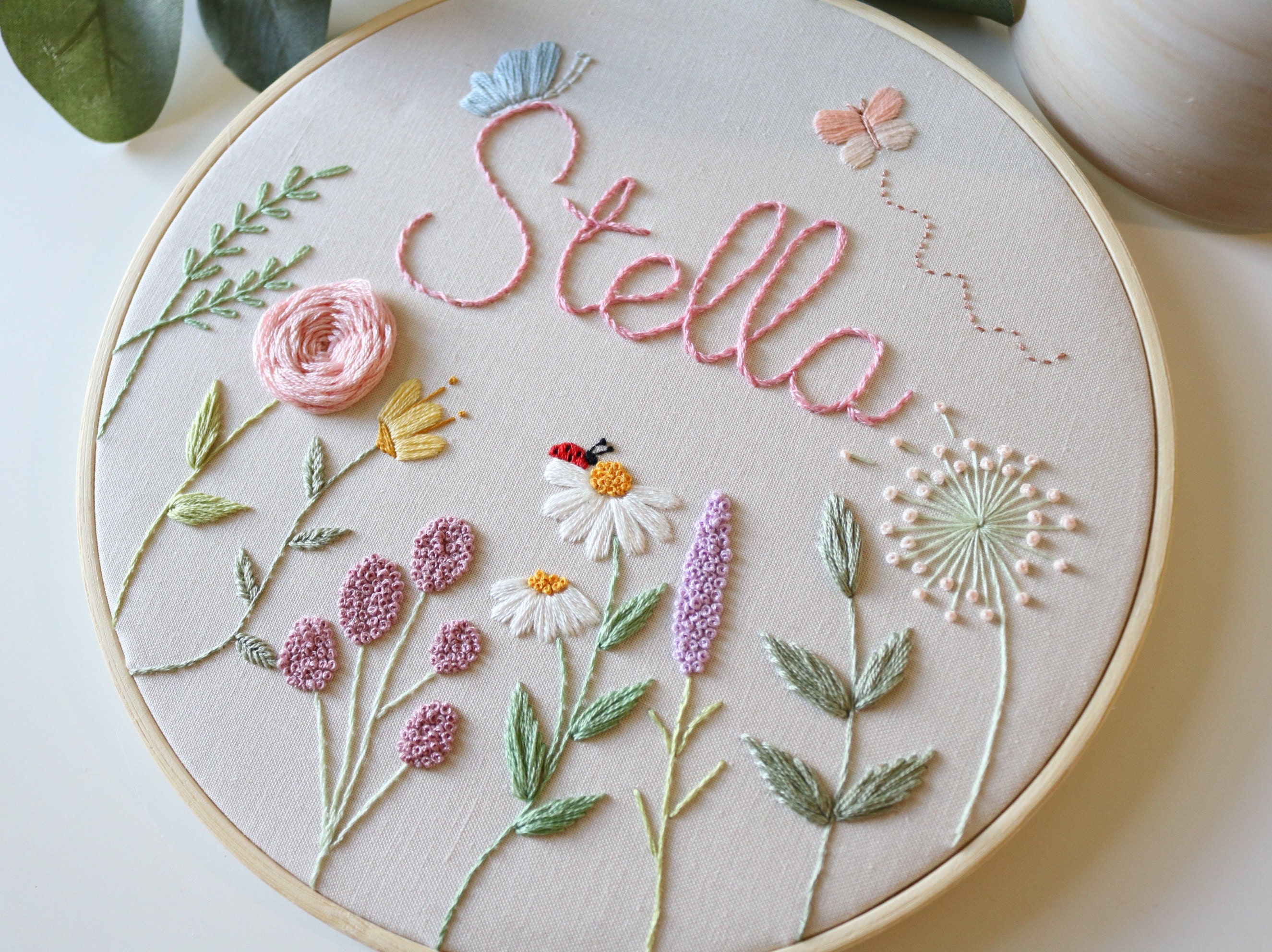 Custom Name Floral Embroidery Hoop Gift Baby Giftnursery Etsy