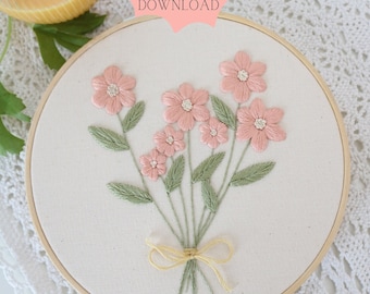 Embroidery PDF pattern, Hand embroidery, Floral embroidery hoop, flower bouquet pattern, beginner embroidery pattern, DIY Embroidery Hoop