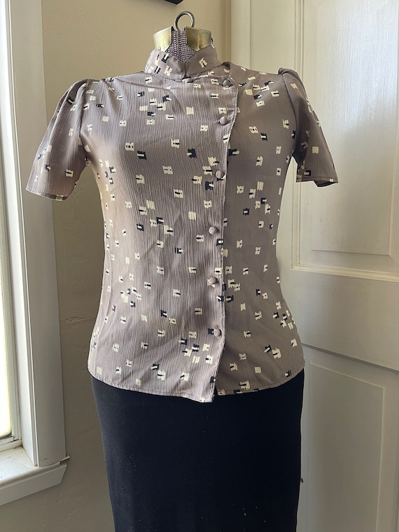 Jonathan Martin Grey Patterned Blouse - image 1