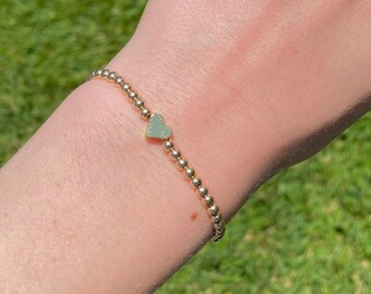 14k Gold-filled Beaded Bracelet | 3mm Heart Charm