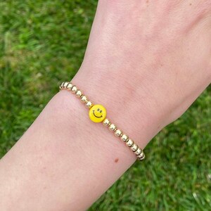 Smiley Face 4mm 14k Gold-filled Beaded Bracelet | Smiley Face Bracelet | Smile Bracelet | Smiley Face Bead