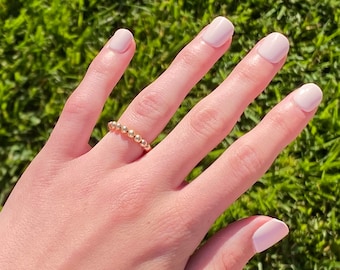 14k Gold-filled Beaded Ring | Waterproof Stretchy Band