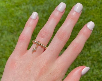 14k Gold-Filled Bead Ring with Lightning Bolt Charm