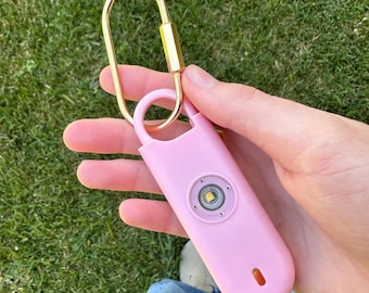 Personal Safety Alarm Keychain | 140dB Strobe Light, Gold Carabiner