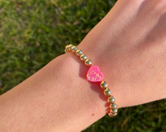 Opal Pink Heart 14k Gold-filled Beaded Bracelet