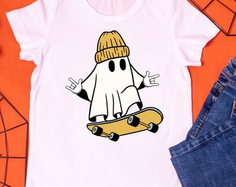 Fantasma de Halloween en patineta PNG, signo de "Te amo" en ASL (descarga digital)