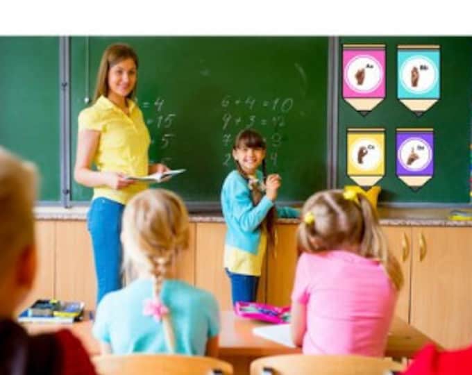 Learn ASL, Alphabet, Classroom Flashcards Cards, ASL Poster, pdf