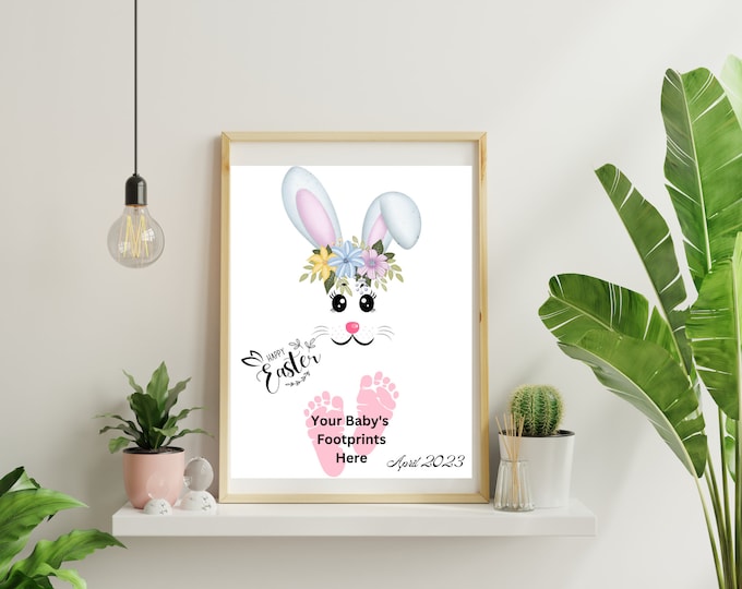 Baby Easter Bunny Keep Sake, Baby Foot Print, Baby Easter Art, Gift