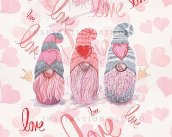 Lenguaje de señas americano, Gnomos que se comunican por señas con la frase "Te amo", Descarga instantánea, Sublimación, PNG, San Valentín