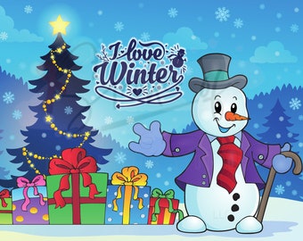 Lenguaje de Señas Americano, Navidad, Muñeco de Nieve, Señalando "Te Amo", Descarga Instantánea, Archivo PNG de Sublimación