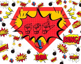 Superhéroe de cómic ASL PNG, sublimación, transparente