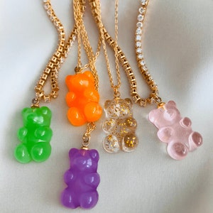 Teddy Necklace, Gummy Necklace, Gold Necklace, Gummy Bear Necklace, Shiny Gummies, Gummy Bear Earring, Teddy Earring,Gift For Her