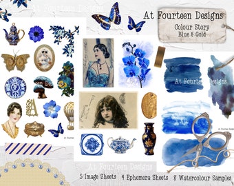 Digital Journal Kit, Ephemera, Scrapbooking, Fussy Cut, Collage