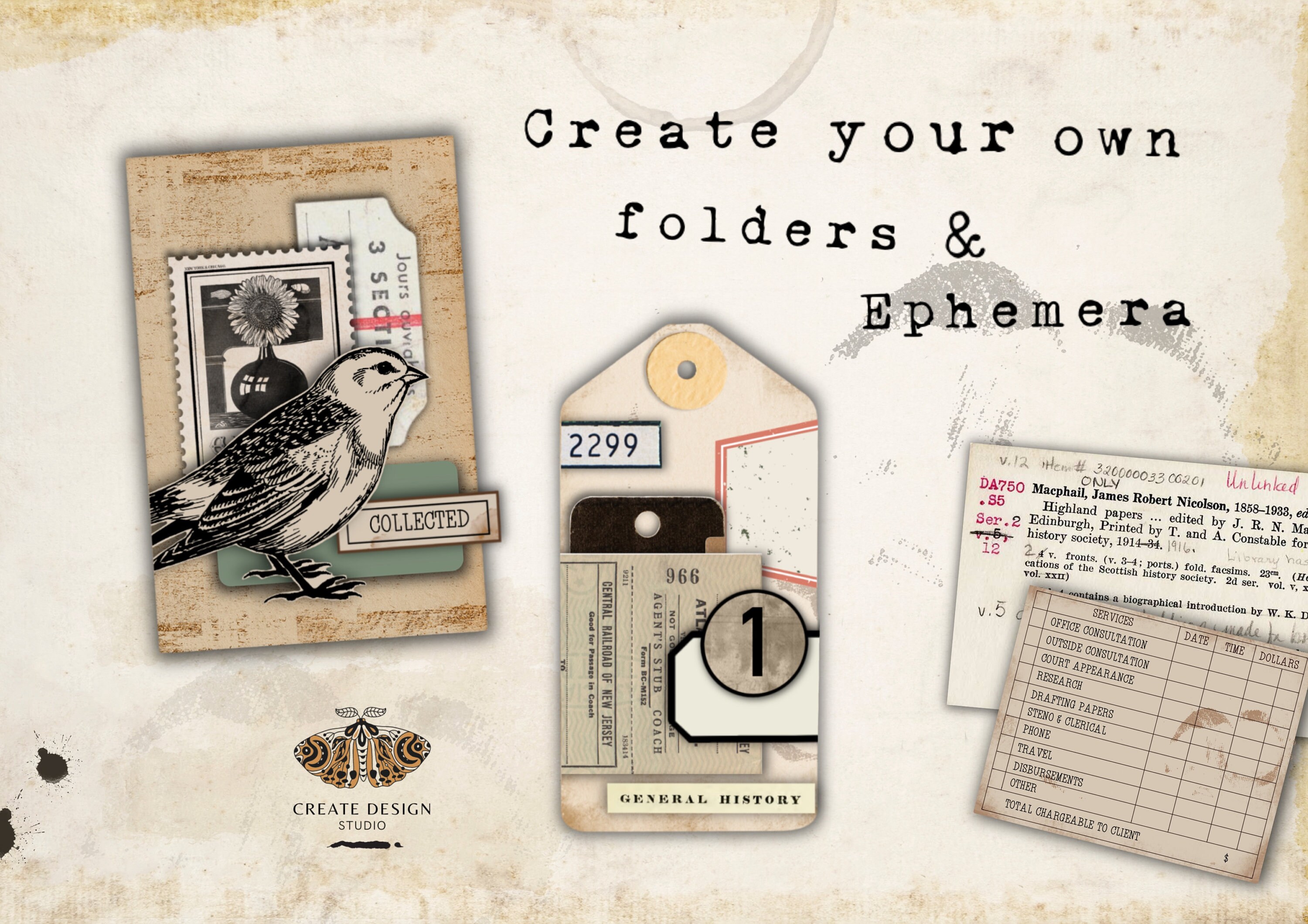 Printable Vintage File Folder Pocket and Ephemera Kit for Junk
