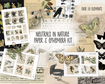 Neutrals in Nature Junk Journal Kit: Scrapbook Ephemera (Digital Download)