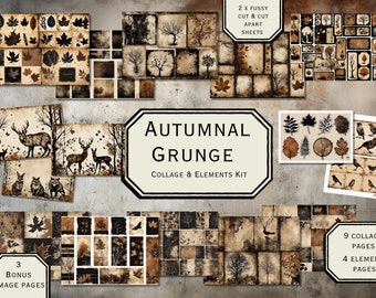 Grungy Autumn Junk Journal Kit: Collage & Elements (Digital Download)
