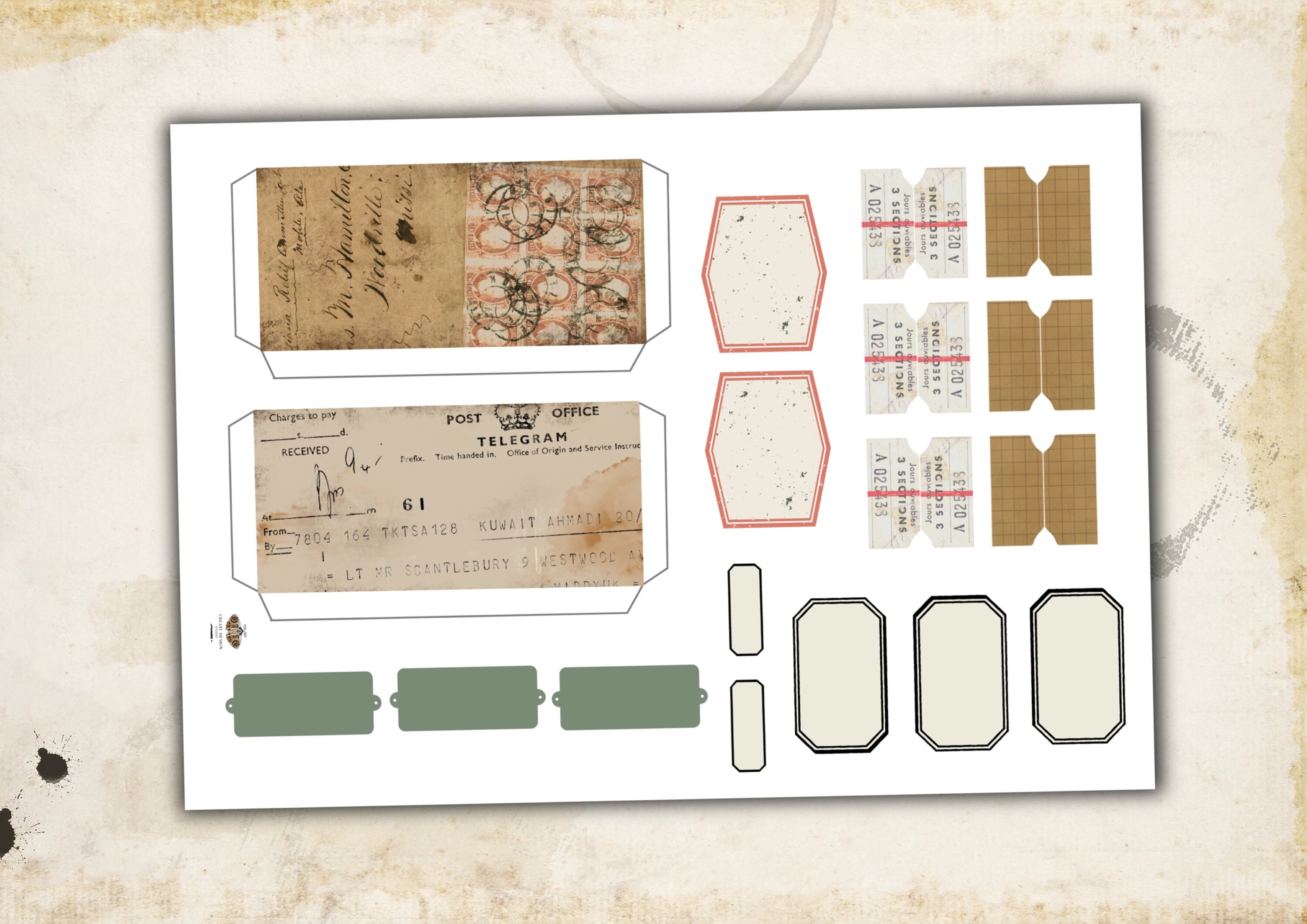Printable Vintage File Folder Pocket and Ephemera Kit for Junk Journals ...