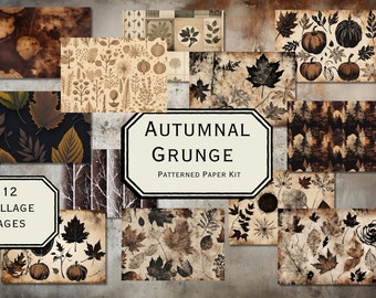 Autumn Grunge Junk Journal Kit: Printable Patterned Papers (Digital Download)