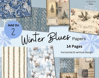 Winter Blues Printable Paper Kit: Junk Journal & Scrapbook (Digital Download)
