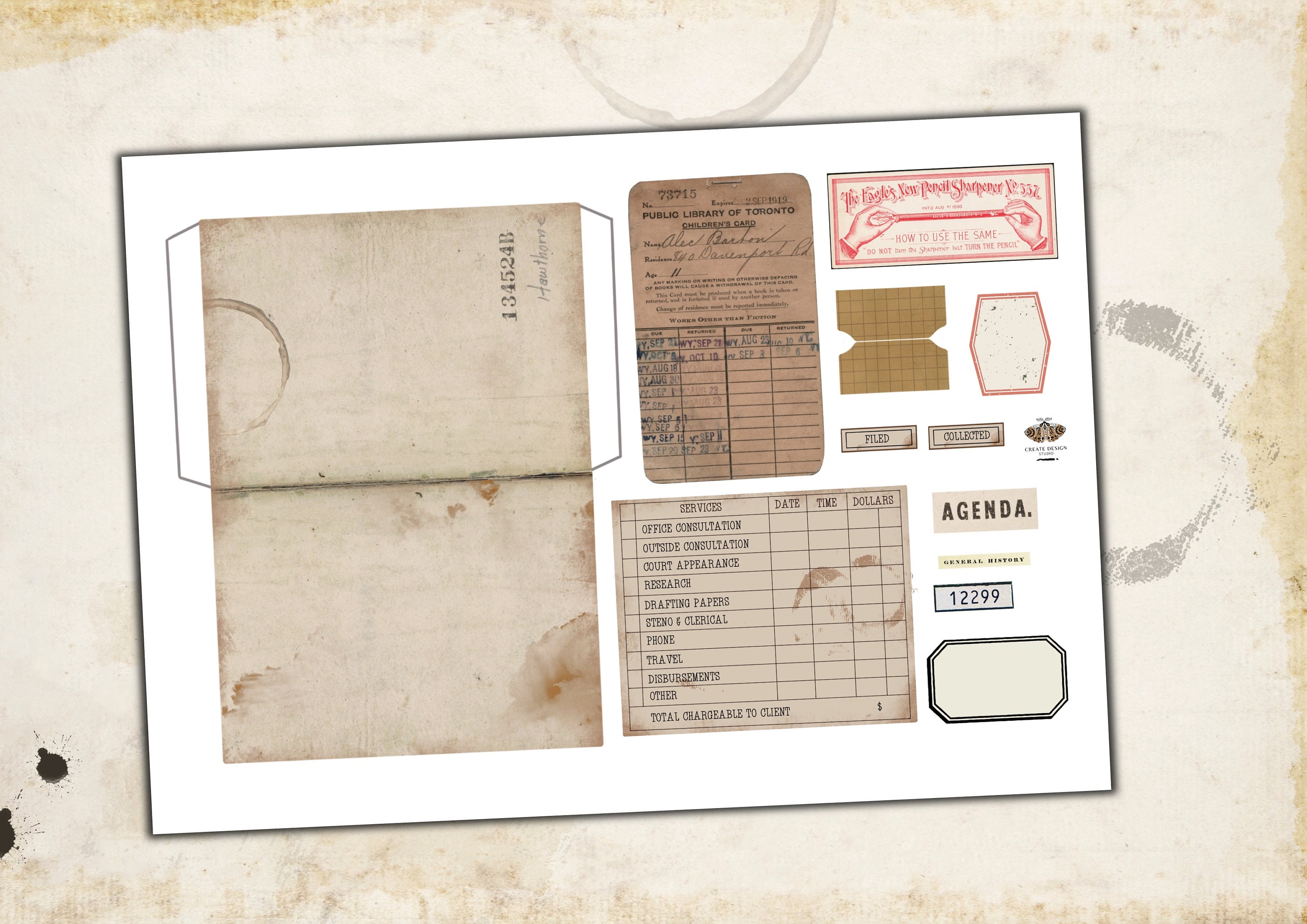 Printable Vintage File Folder Pocket and Ephemera Kit for Junk Journals ...