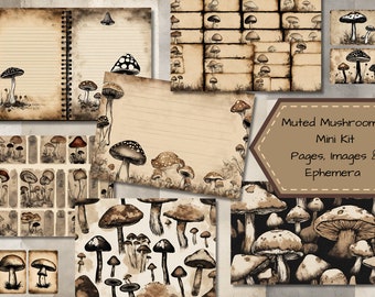 Muted Mushroom Junk Journal Kit: Printable Ephemera Pages (Digital Download)