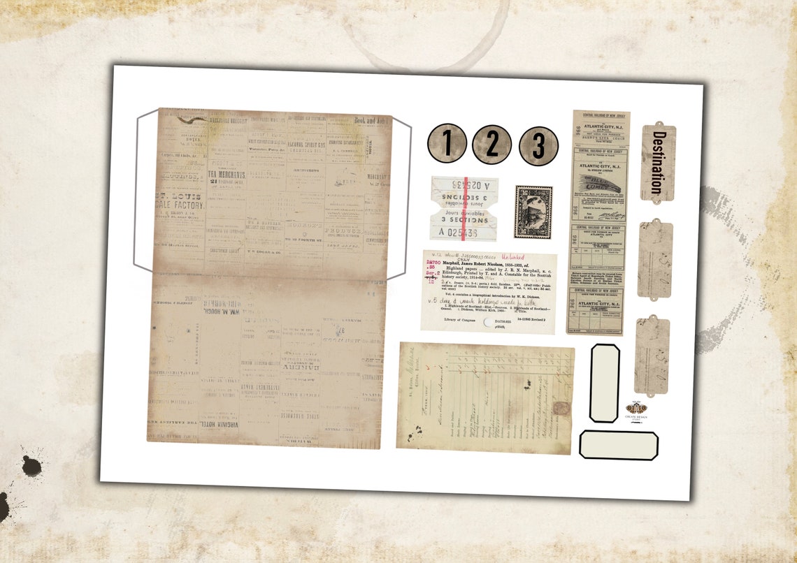 Printable Vintage File Folder Pocket and Ephemera Kit for Junk Journals ...
