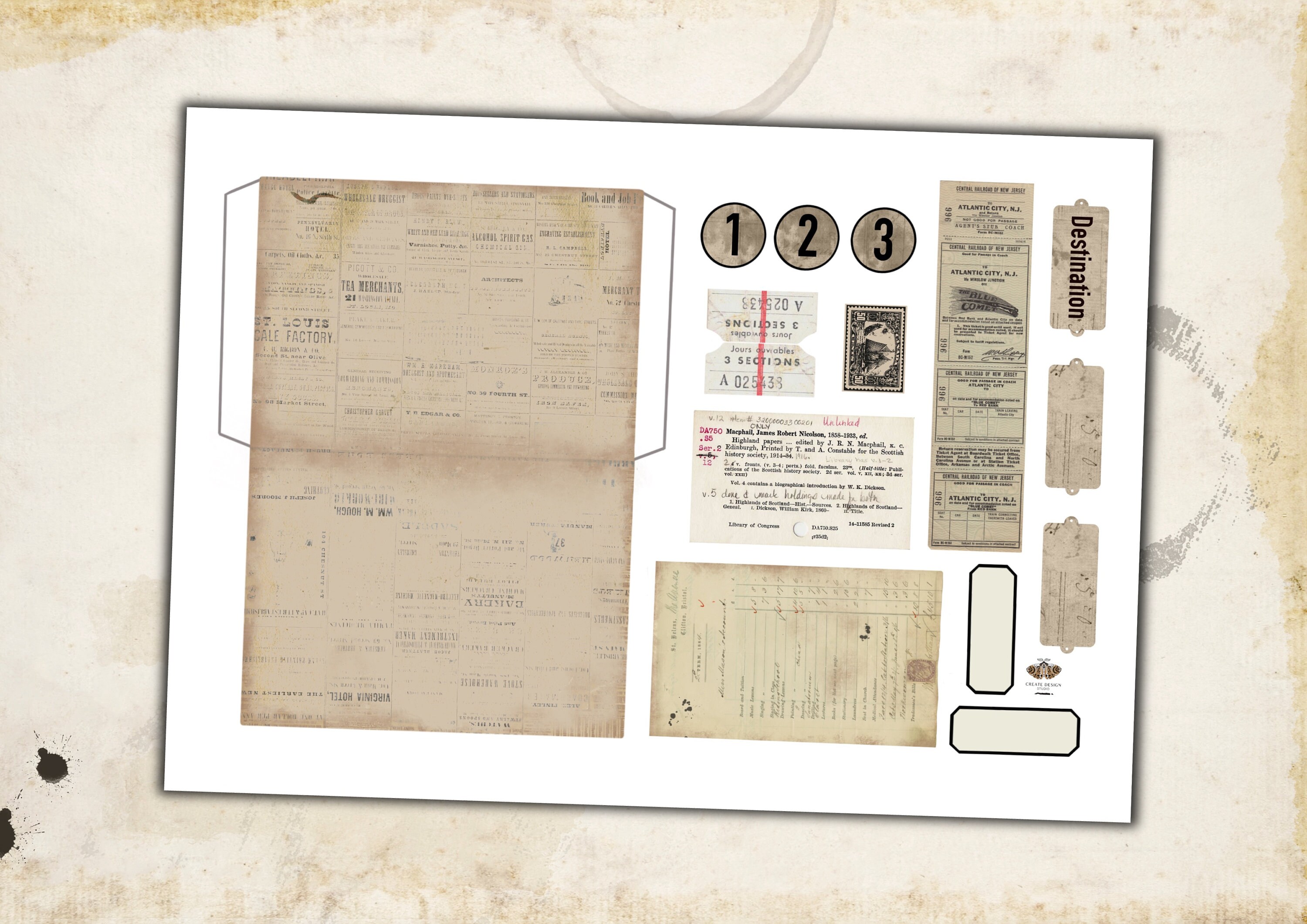 Printable Vintage File Folder Pocket and Ephemera Kit for Junk Journals ...