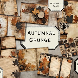 Printable Autumn Fall Grungy Junk Journal Kit Papers, Background Papers and Images, Brown and Black neutral colours, Digital Download