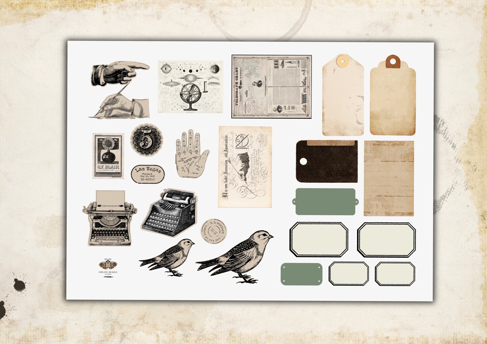 Printable Vintage File Folder Pocket and Ephemera Kit for Junk Journals ...