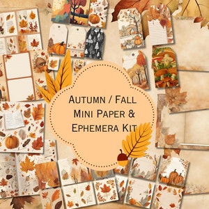 Kit mini papier et éphémères d’automne imprimable pour les journaux indésirables, le scrapbooking et l’artisanat en papier, les étiquettes et les cartes de journal, les pages de journal